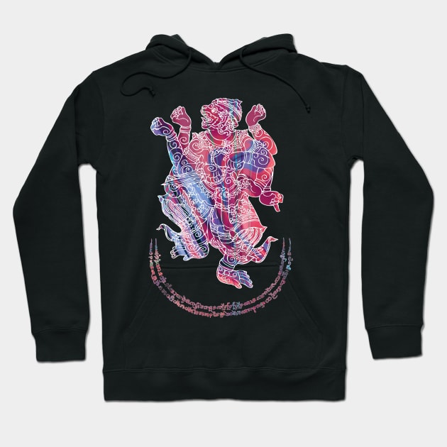 Hanuman Spiritual Sak Yant Colorful Abstract Design Hoodie by VintCam